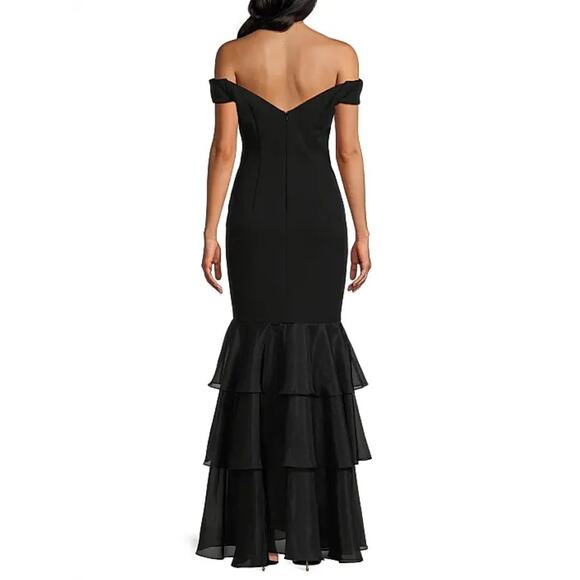 Aidan Mattox Black Bonded Crepe Off-the-Shoulder Mermaid Gown Size 6 - Picture 2 of 10